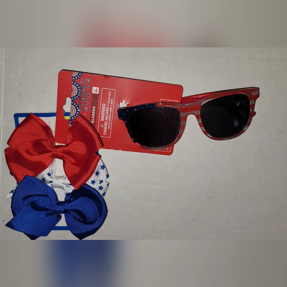 Patriotic Sunglasses And Hair Bow Bows clips red white blue stars